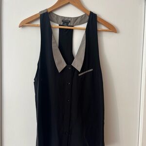 Club Monaco Black and Gray Silk Tuxedo Tank